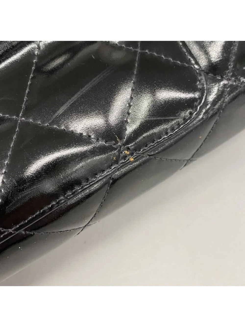 Chanel Tote Bag Quilted Patent Leather Black Gold